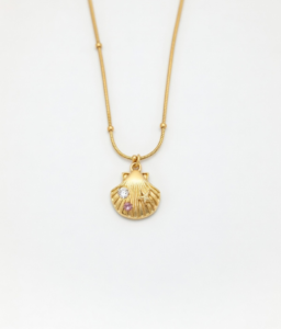 Just Jewel Gold Plated Seashell Pendant Necklace with Multi-Color Stones – Anti Tarnish & Waterproof