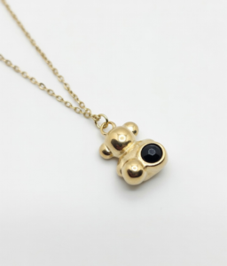 Just Jewel Gold Plated Teddy Bear Pendant Necklace with Black Gemstone – Anti Tarnish & Waterproof