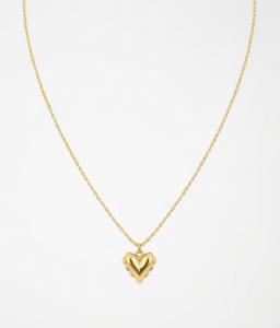 Just Jewel Luxury 18K Gold-Plated Single Puffed Heart Pendant Necklace with 18-Inch Snake Chain