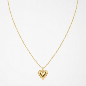 Just Jewel Luxury 18K Gold-Plated Single Puffed Heart Pendant Necklace with 18-Inch Snake Chain