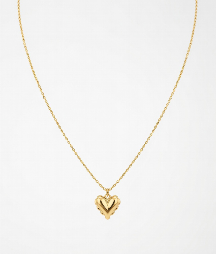 Just Jewel Luxury 18K Gold-Plated Single Puffed Heart Pendant Necklace with 18-Inch Snake Chain