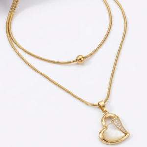 Luxury 18K Gold Plated Mother of Pearl Heart Necklace – 316L Stainless Steel, Waterproof & Anti-Tarnish