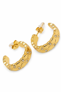 Honeycomb Texture Gold Hoop Earrings | Star-Set Crystal Huggies | 18k Gold Plated Waterproof & Anti-Tarnish Premium Jewelry