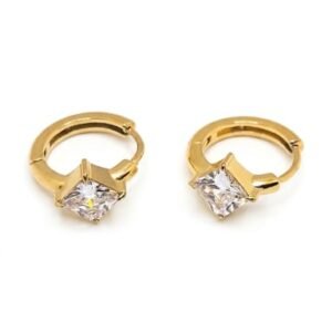 Premium Princess Cut Solitaire Crystal Gold Hoop Earrings