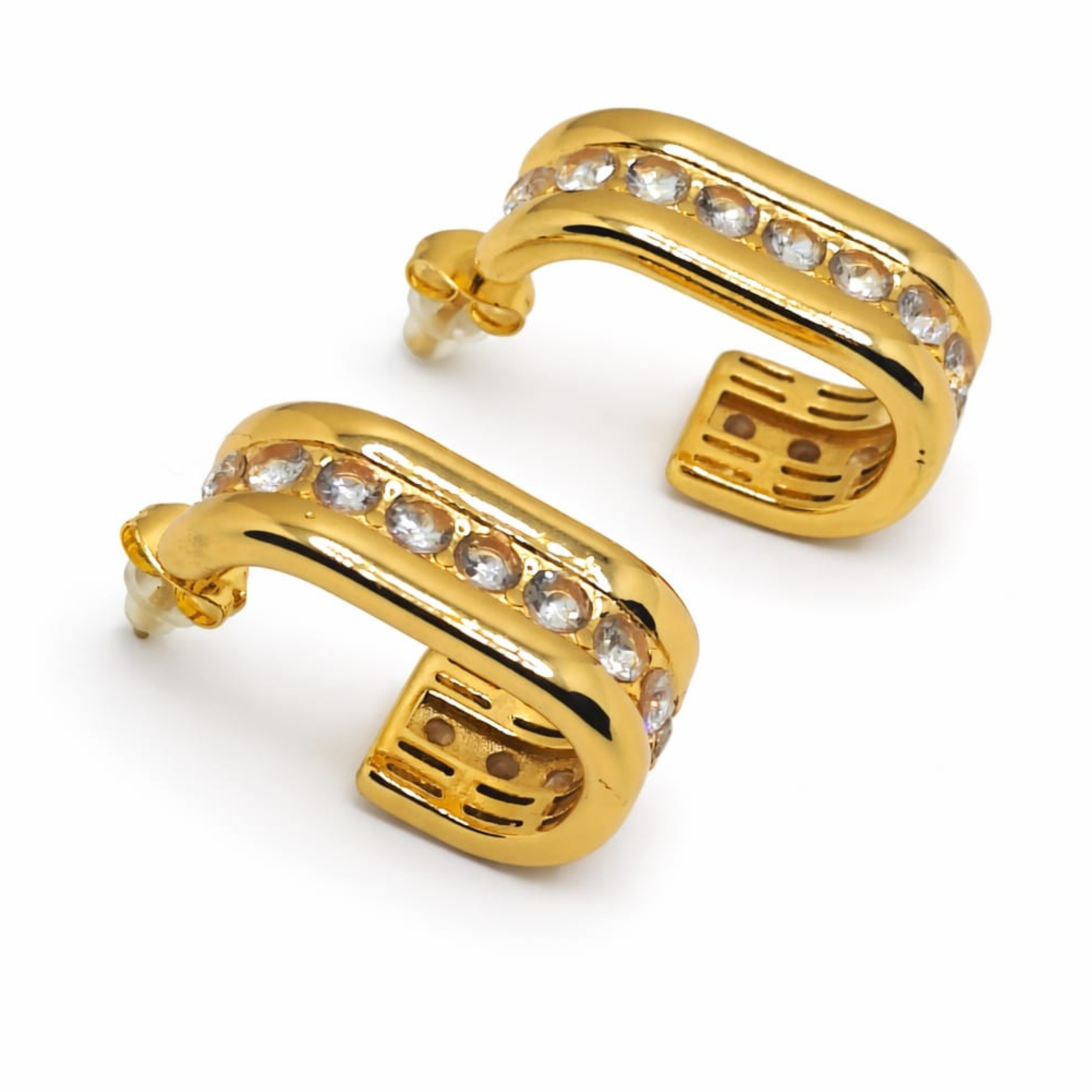 U-Shape Crystal Channel Gold Hoop Earrings
