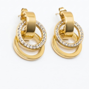 18K gold plated triple layer interlocking anti tarnish hoop earrings with crystals - JustJewel Collection
