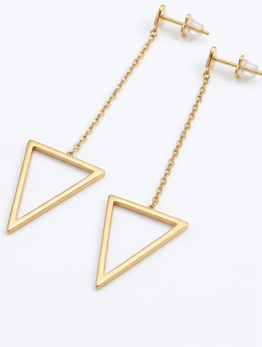 18K Gold Plated Geometric Triangle Drop Earrings | Waterproof & Anti-Tarnish Long Chain Earrings