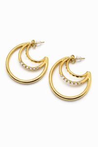 Triple Layered Crystal Hoop Gold Earrings for Women | Elegant Multi-Band Half-Hoop Studs | Waterproof & Anti-Tarnish Daily Wear