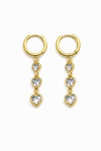 Triple Heart Crystal Drop Hoop Earrings | Elegant 18k Gold Plated Heart Dangle Earrings | Waterproof & Anti-Tarnish Premium Jewelry