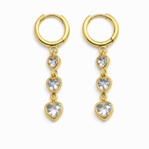 Elegant Triple Heart Crystal Drop Gold Earrings for Gifting
