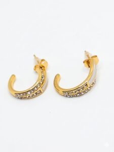 Pearl White Enamel & Crystal Gold Hoop Earrings | Elegant Dual-Tone Huggies | 18k Gold Plated Waterproof & Anti-Tarnish Premium Jewelry