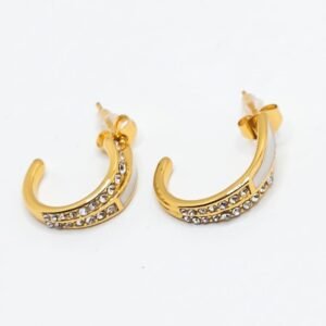 Elegant White Enamel and Crystal Gold Hoop Earrings for Women