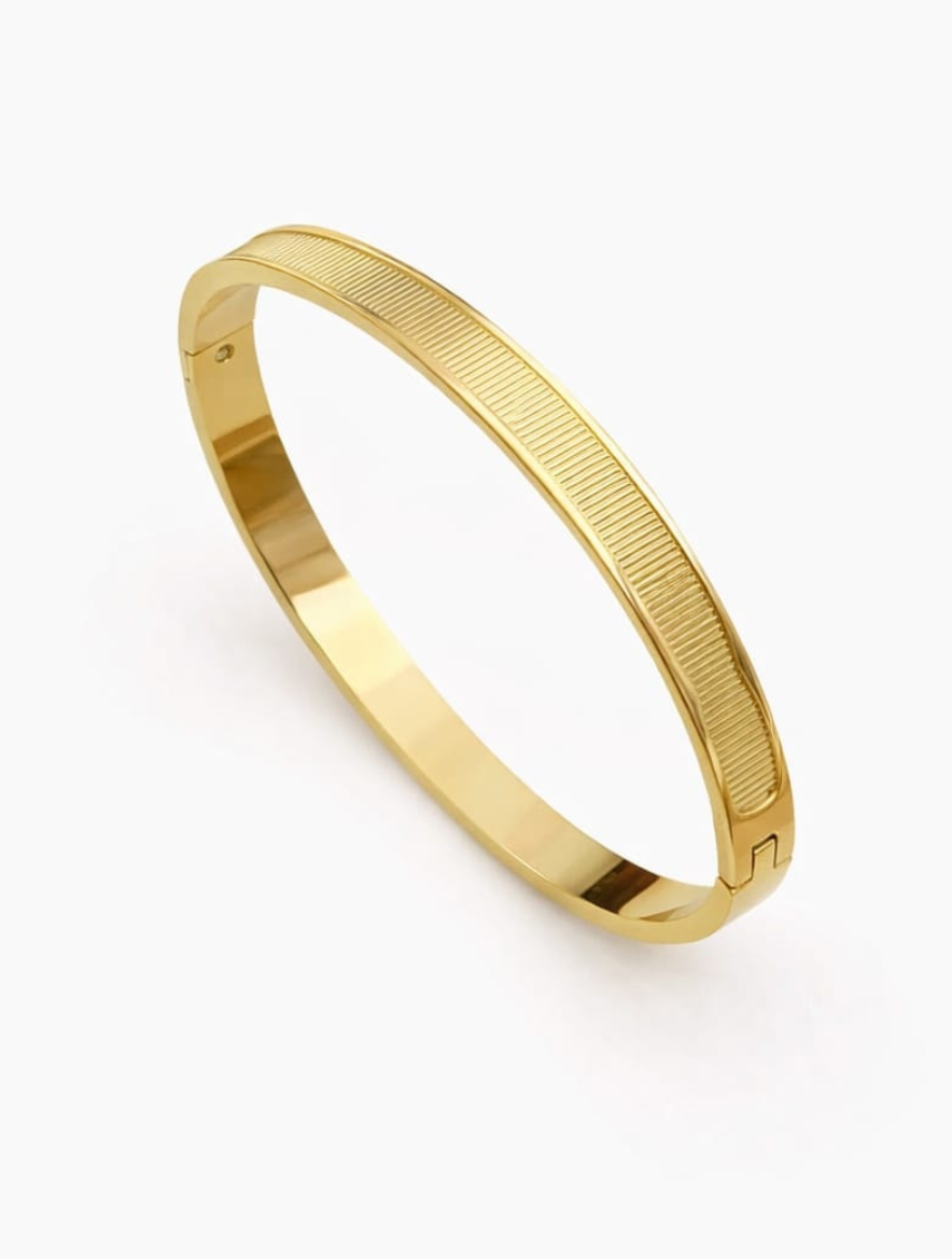 Linear Luxe Textured Gold Plated Kada Size 2.6 Waterproof Anti-Tarnish Just Jewel