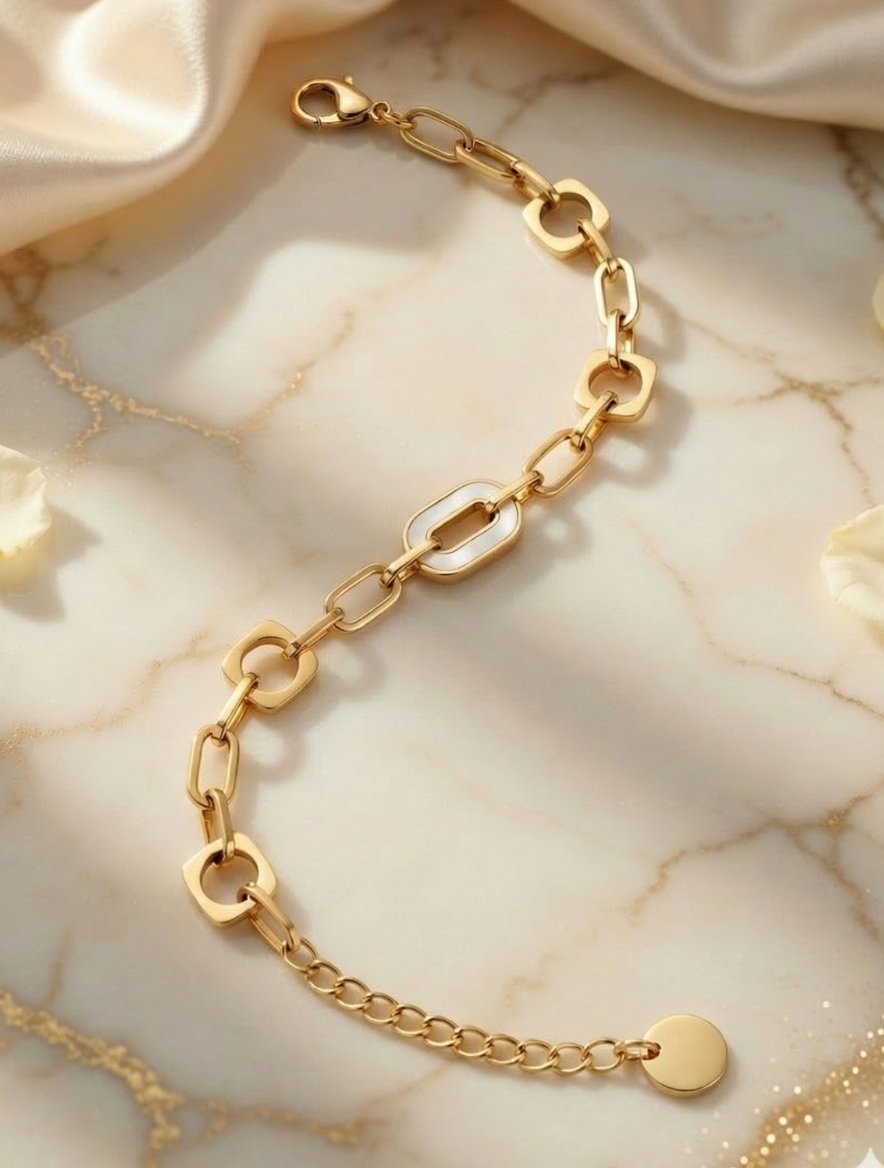 18K Gold Plated Bold Geometric Link Chain Bracelet | Anti-Tarnish & Waterproof Statement Jewelry - Image 2