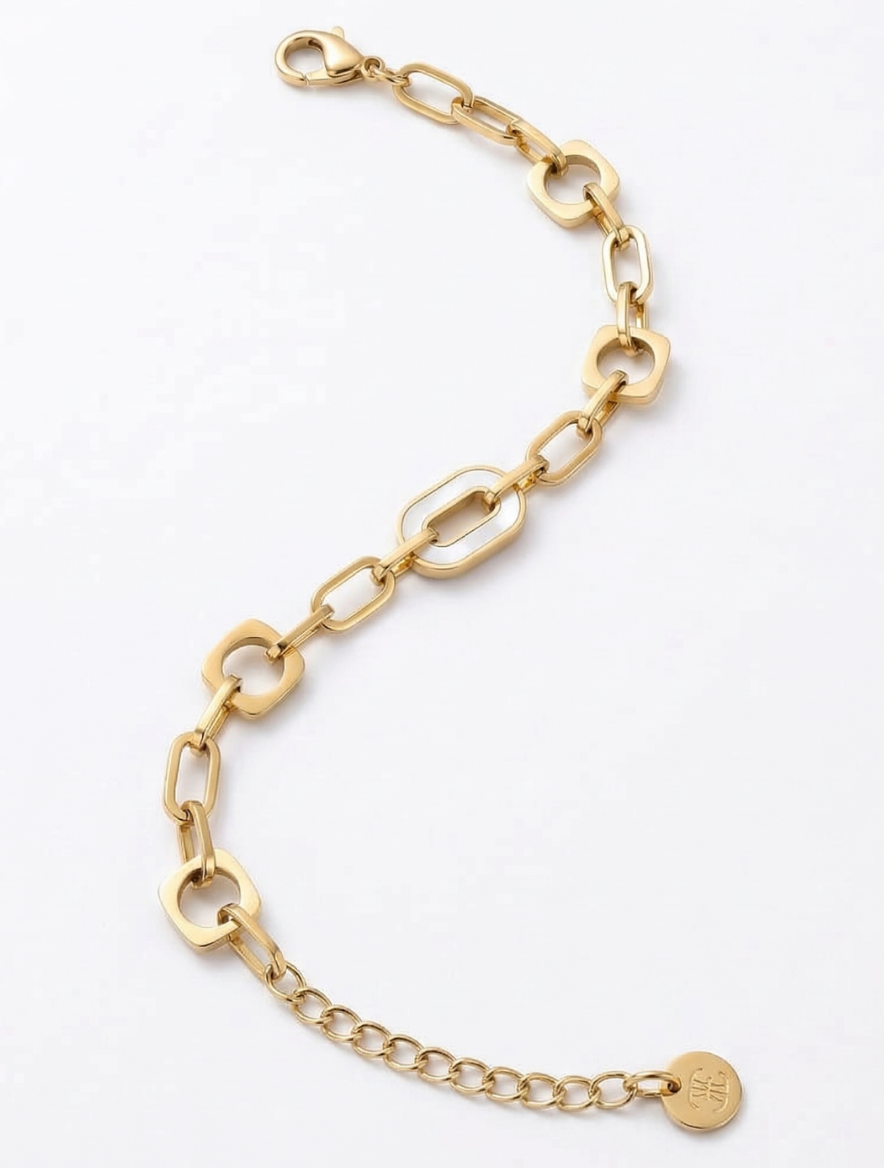 18K Gold Plated Bold Geometric Link Chain Bracelet | Anti-Tarnish & Waterproof Statement Jewelry