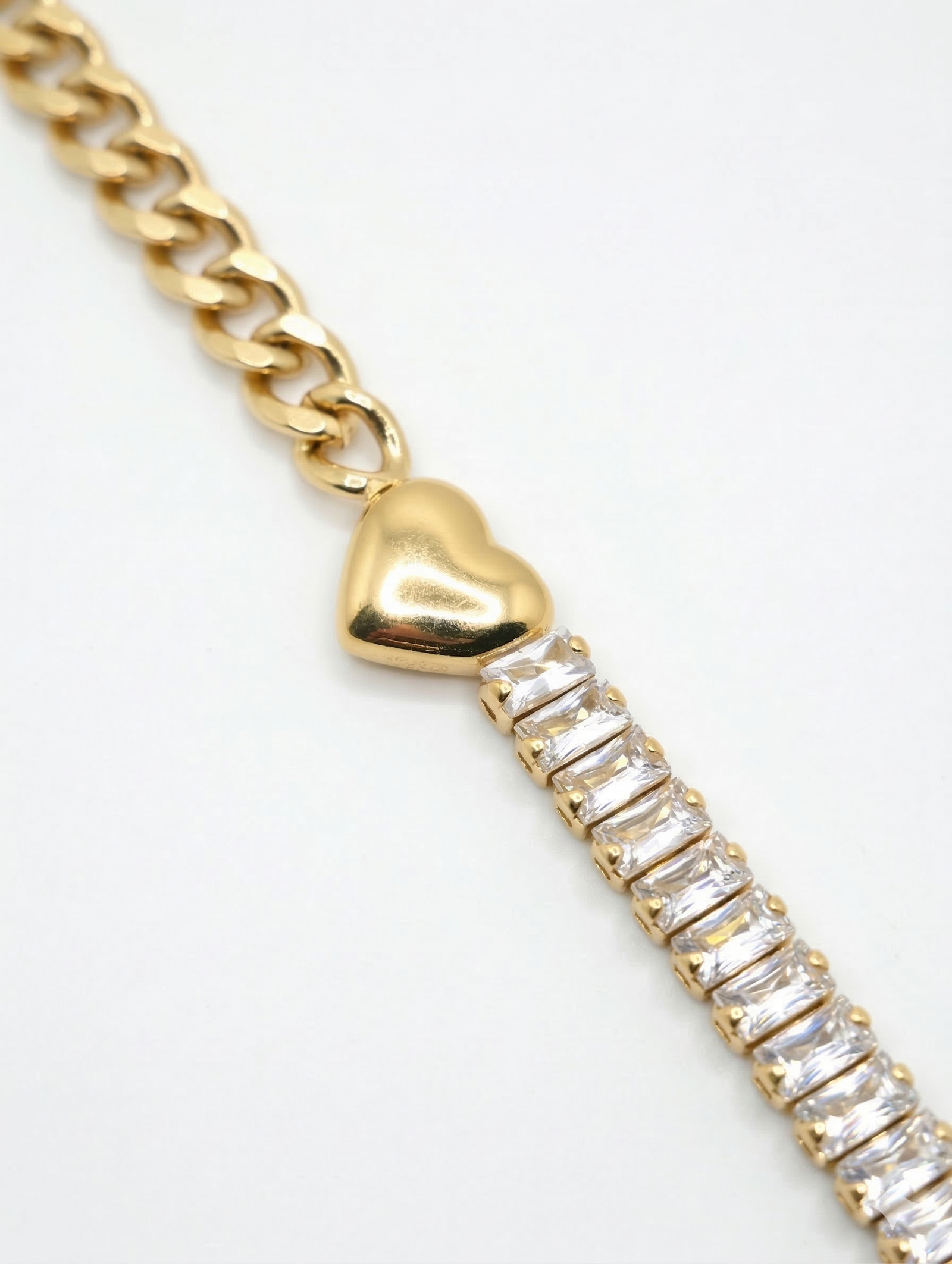 18K Gold Plated Heart & Baguette Diamond Tennis Bracelet | Anti-Tarnish & Waterproof Luxury Jewelry - Image 2