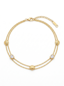 18K Gold Plated Double Layer Shell & Heart Bracelet | Waterproof & Anti-Tarnish Beach Wear Jewellery