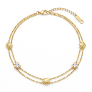 18K Gold Plated Double Layer Shell & Heart Bracelet