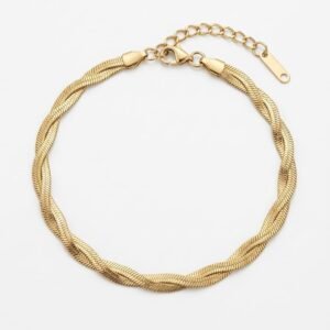 18K Gold Plated Twisted Herringbone Snake Chain Bracelet | Waterproof & Anti-Tarnish Braided Gold Jewelry