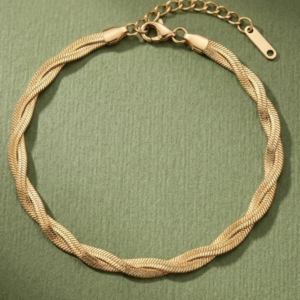 18K Gold Plated Twisted Herringbone Snake Chain Bracelet | Waterproof & Anti-Tarnish Braided Gold Jewelry