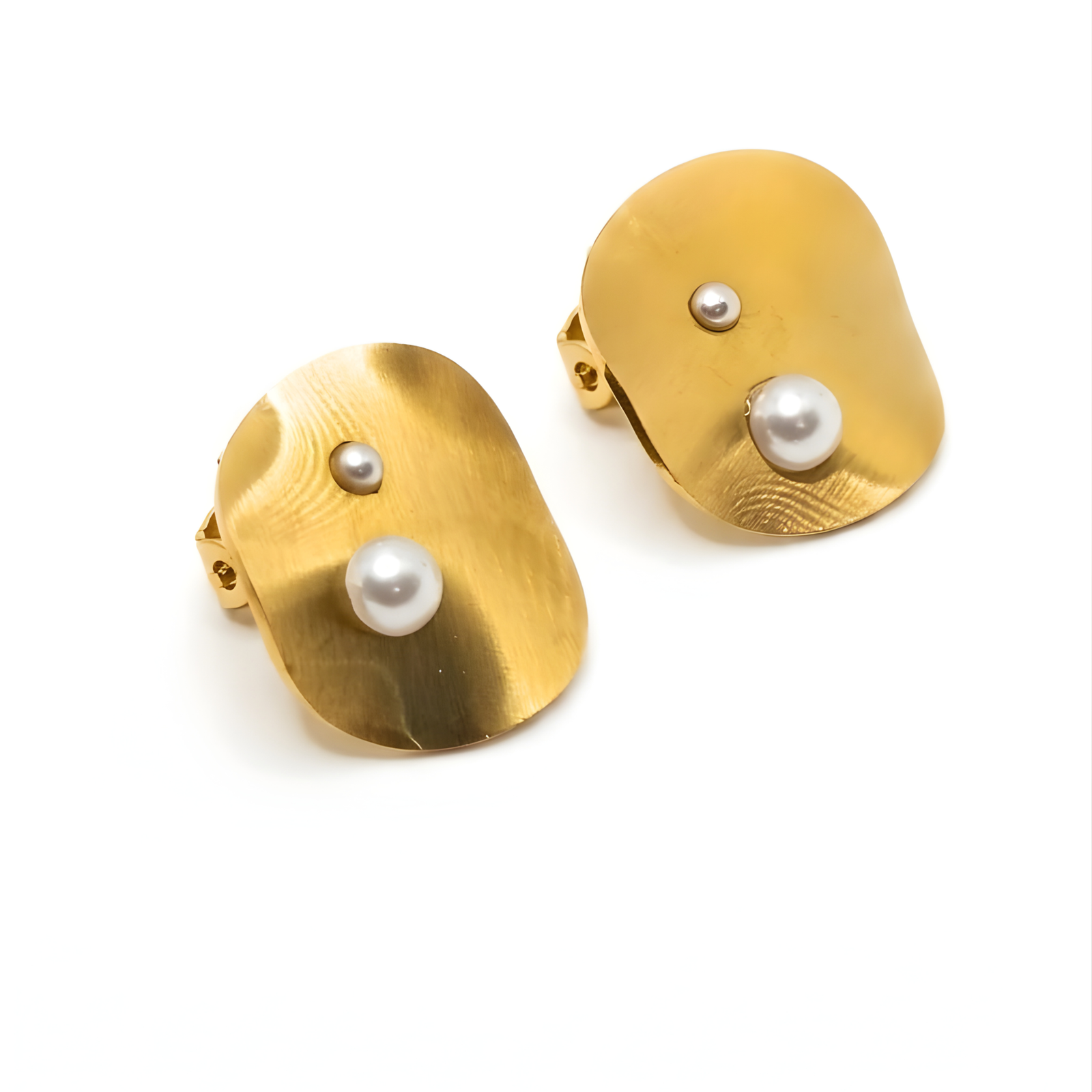 Just Jewel 18K Gold Plated Textured Oval Pearl Stud Earrings - Anti-Tarnish Luxury Jewelry