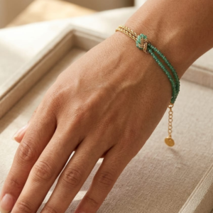 18K Gold Plated Green Bead Double Layered Bracelet for Women