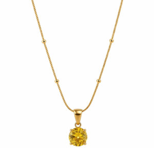 316L Stainless Steel Yellow Zirconia Necklace - Waterproof & Anti-Tarnish