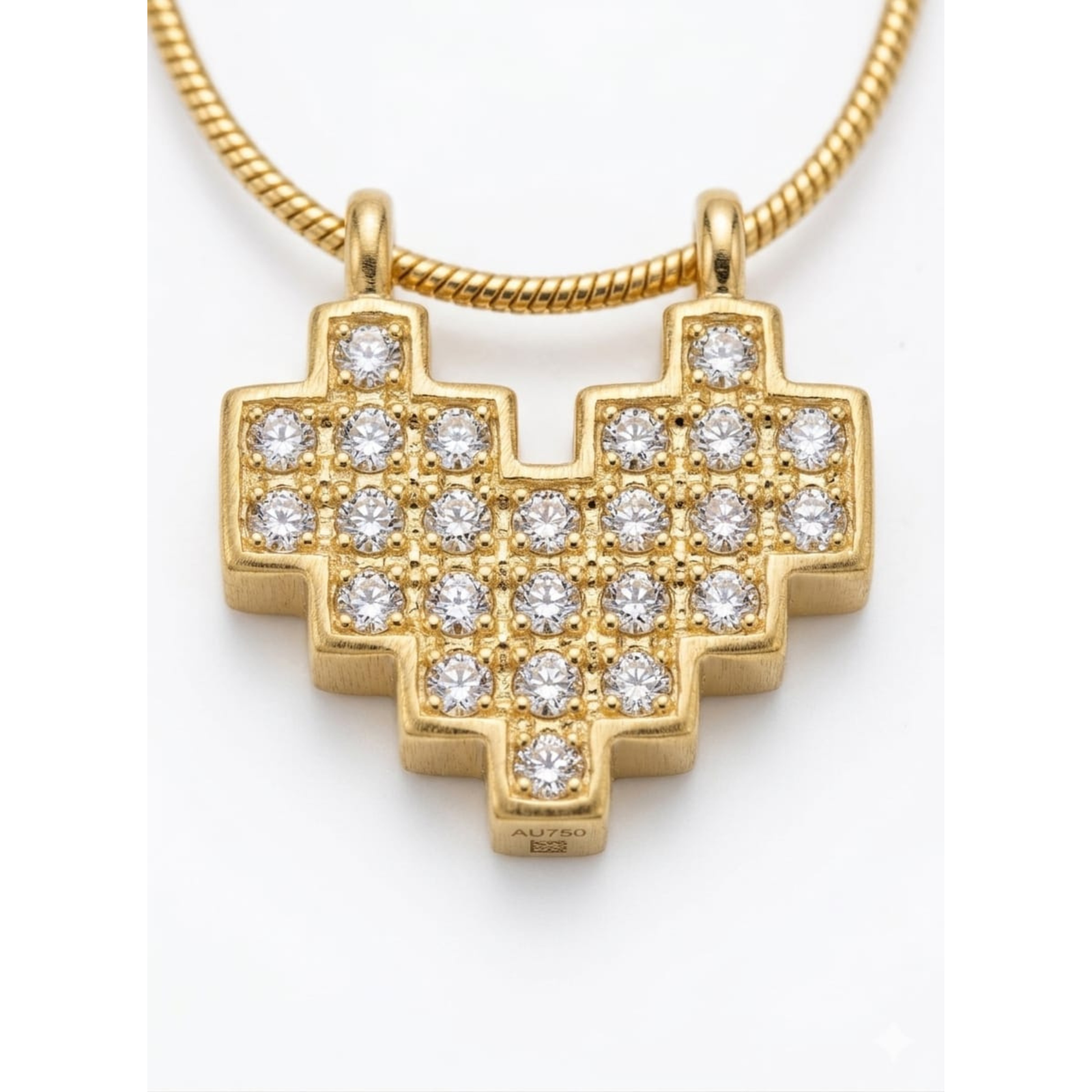 18K Gold Plated Pixel Heart Pendant Necklace with Snake Chain | Anti-Tarnish - Image 2