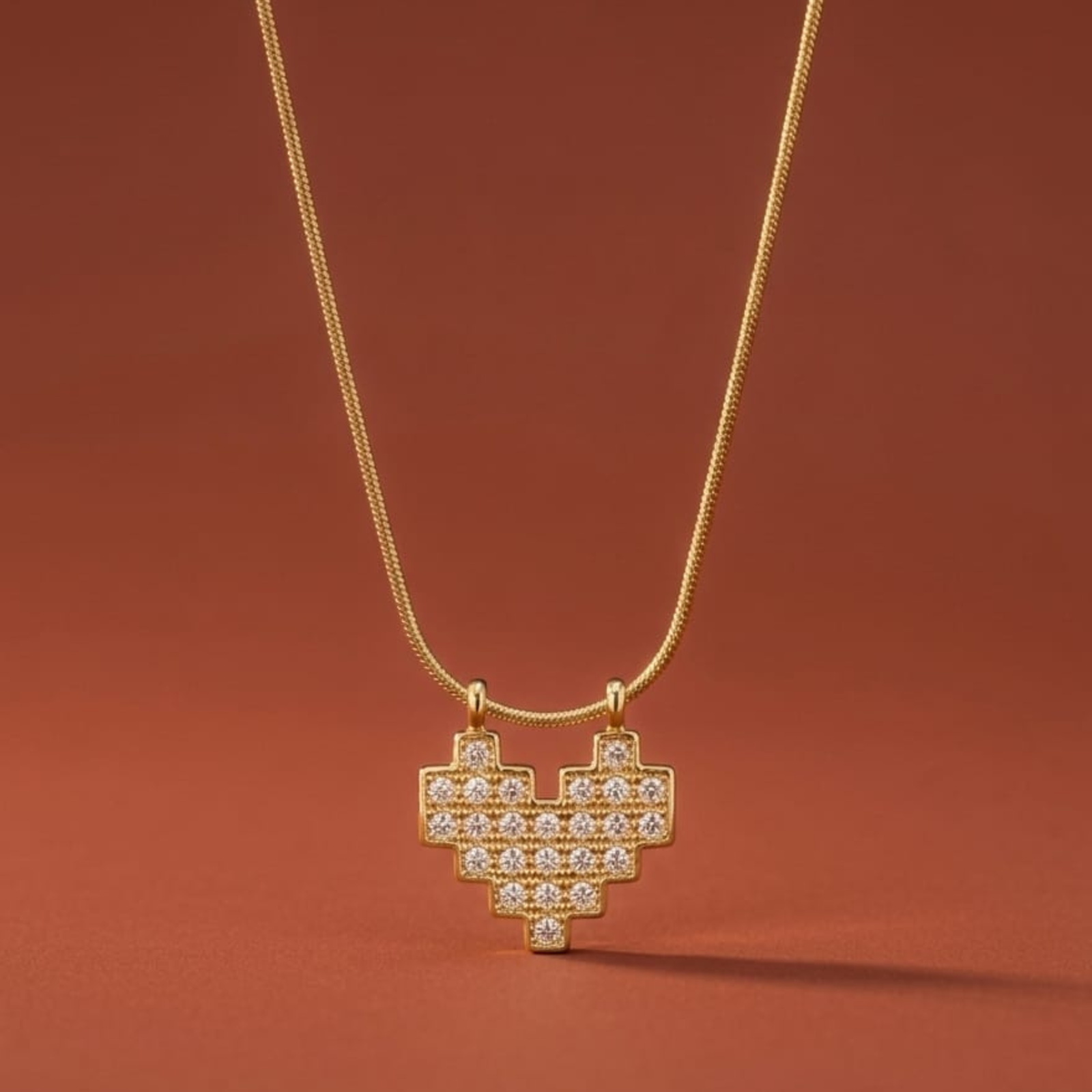 18K Gold Plated Pixel Heart Pendant Necklace with Snake Chain | Anti-Tarnish - Image 3