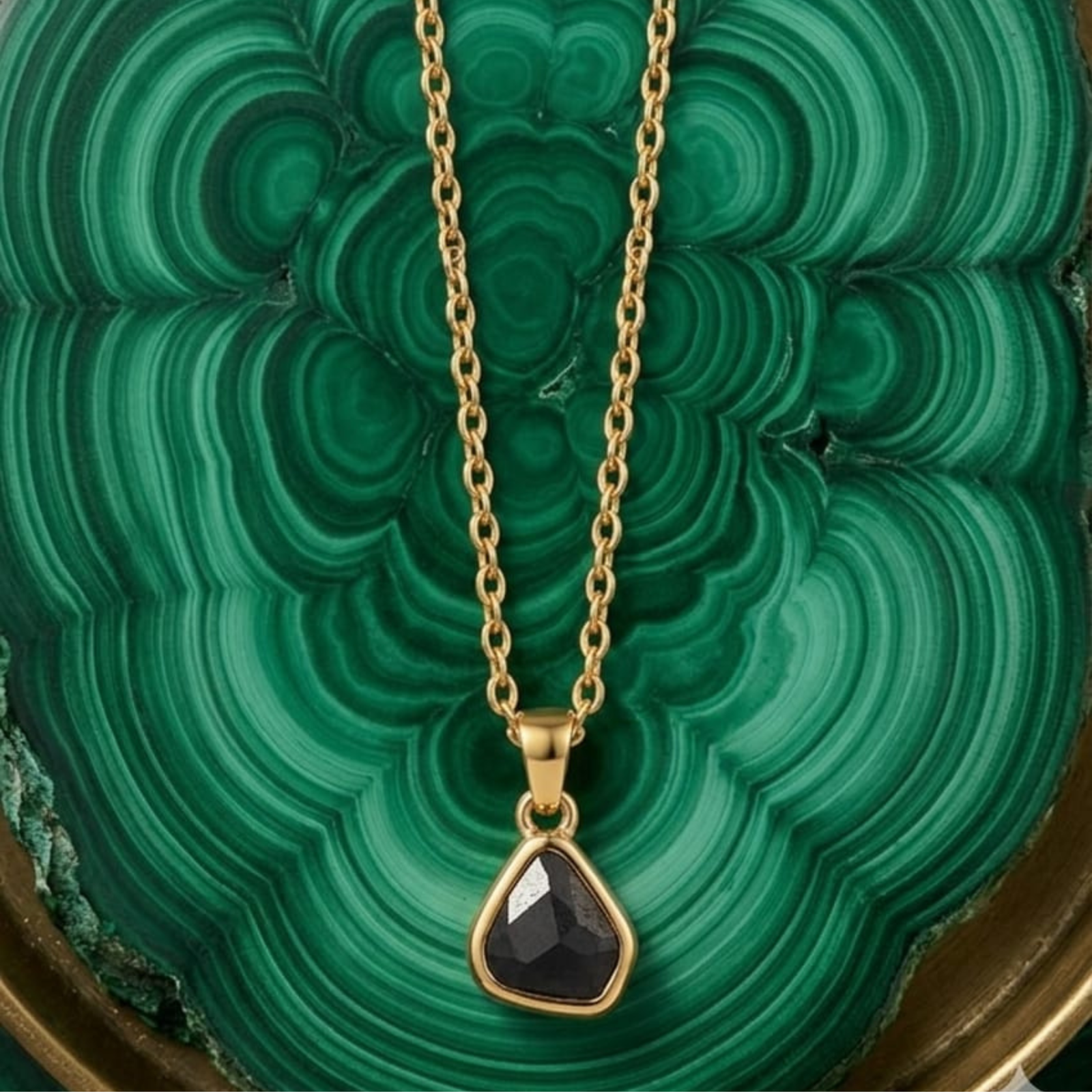 Premium 18K Gold Plated Black Geometric Stone Pendant Necklace | Anti-Tarnish Cable Chain - Image 2