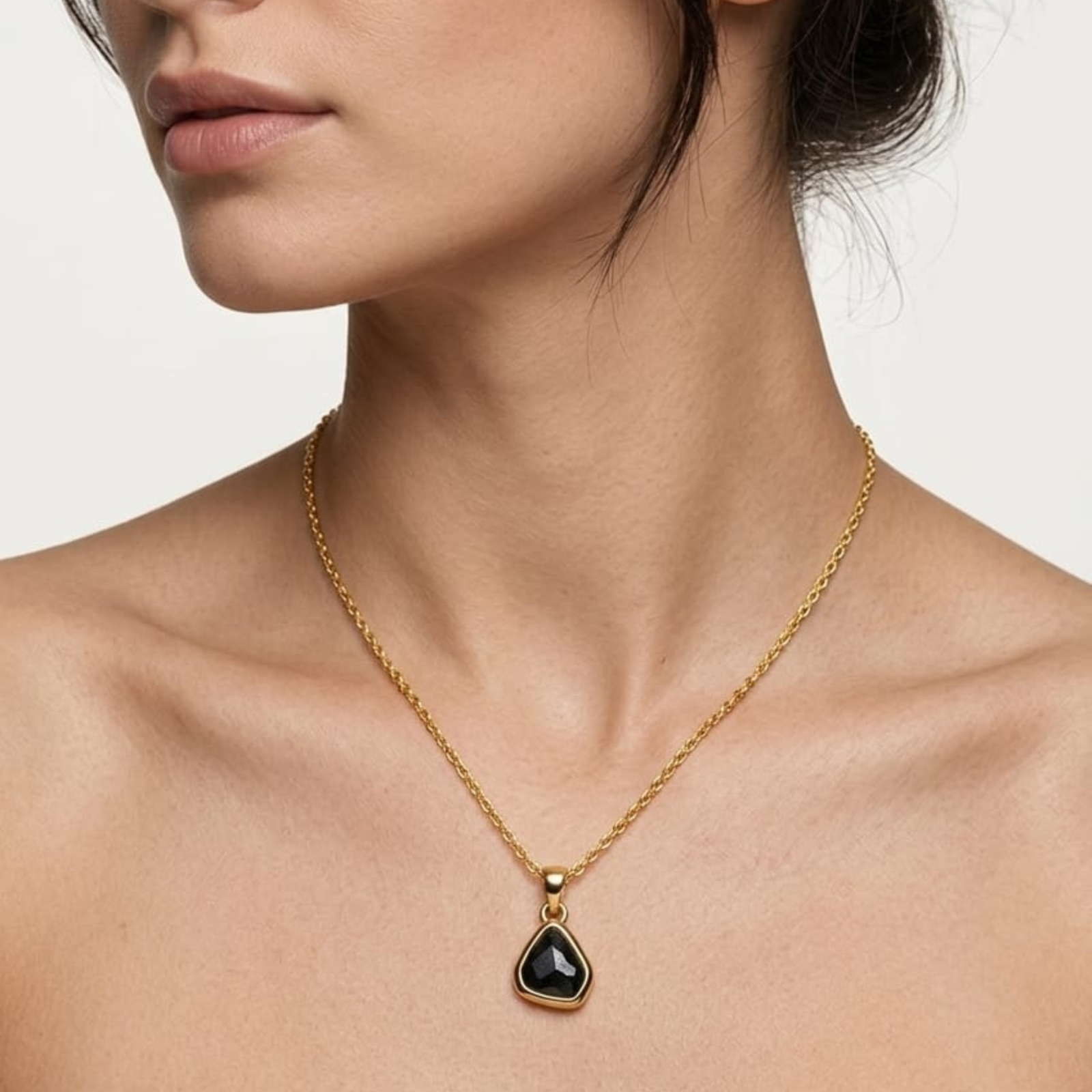 Premium 18K Gold Plated Black Geometric Stone Pendant Necklace | Anti-Tarnish Cable Chain - Image 4