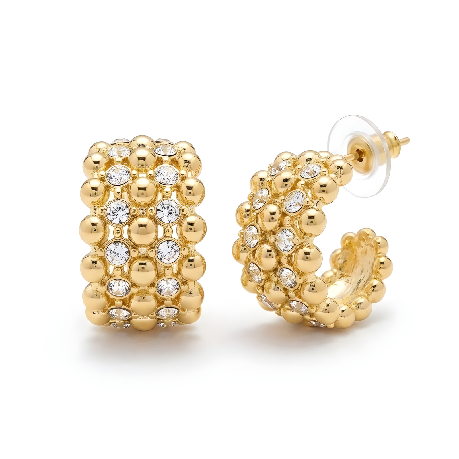 Just Jewel 18K Gold Plated Crystal Studded Anti-Tarnish Stainless Steel Hoop Earrings