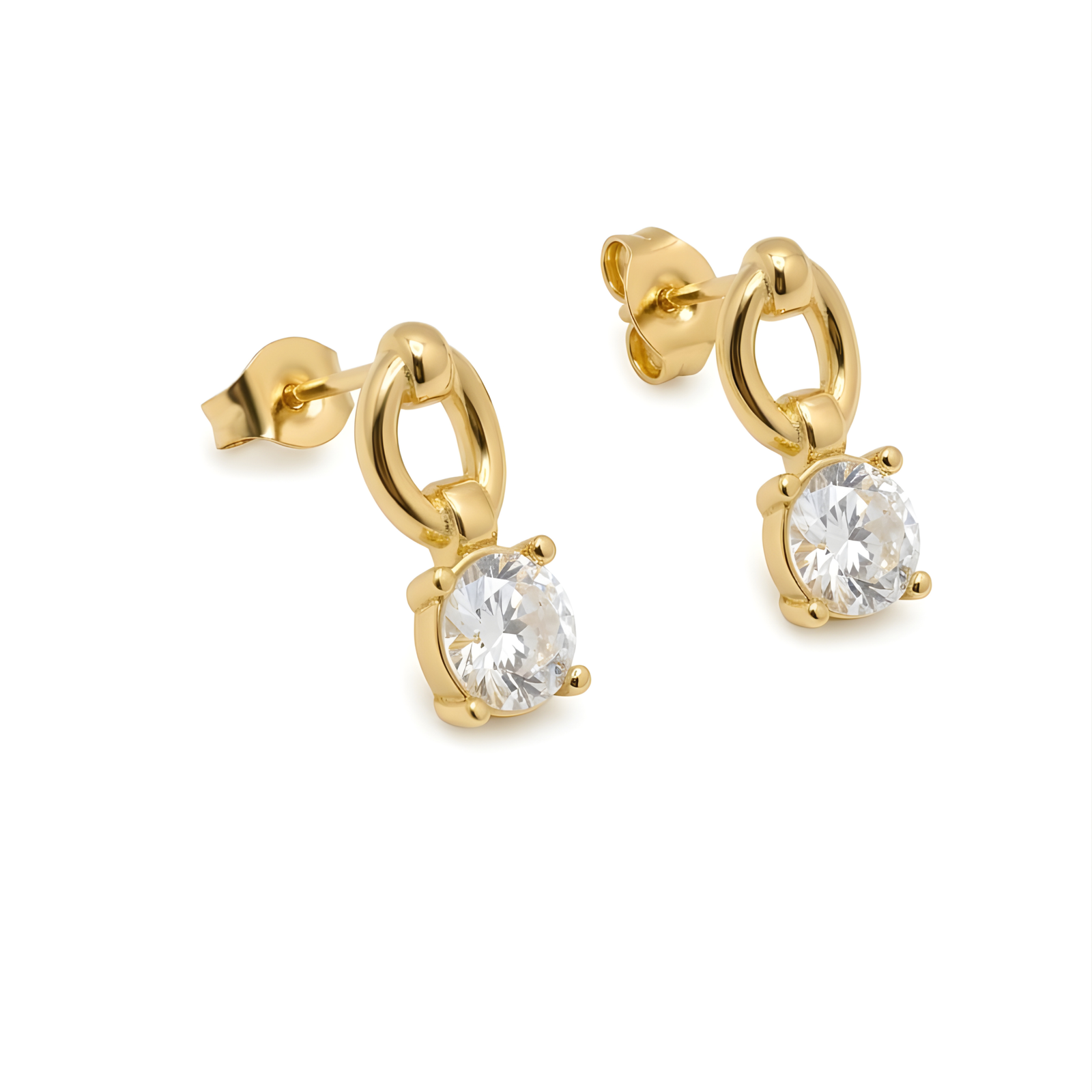 18k gold plated solitaire cubic zirconia dangle earrings