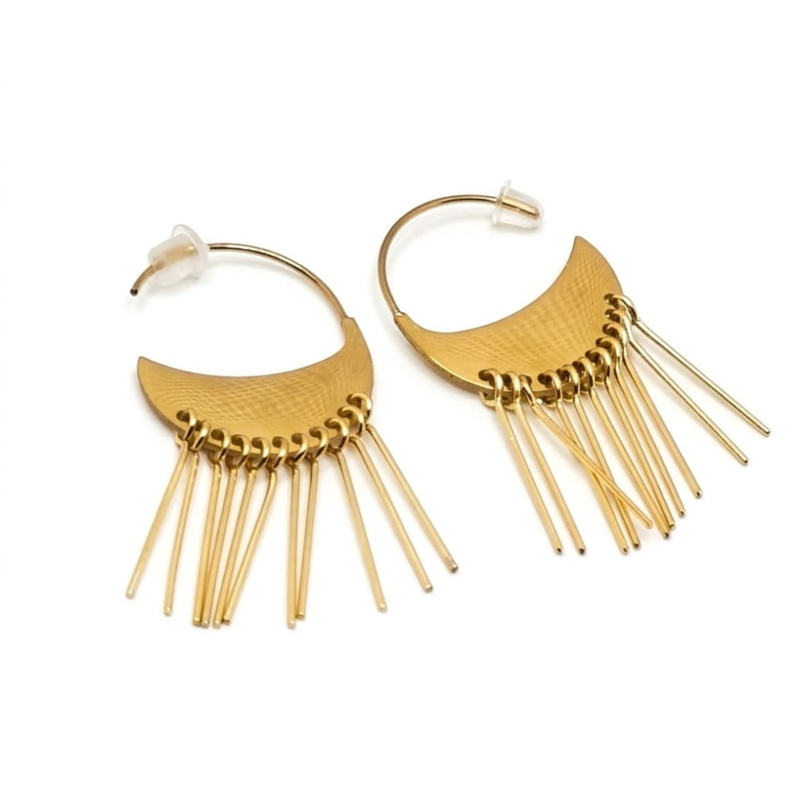 18k gold plated crescent moon fringe earrings for women