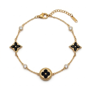 18K Gold Plated Black Clover Station Bracelet