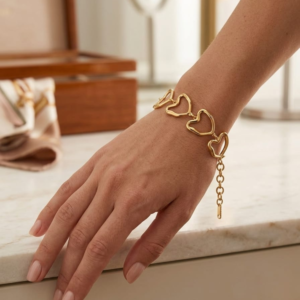 18k gold plater heart link bracelet for just jewel