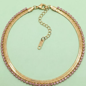 18K gold plated herringbone snake chain anti tarnish pink stone bracelet for women - JustJewel Premium Collection