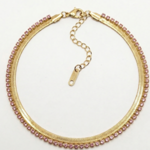 18K Gold Plated Pink Stone Herringbone Bracelet