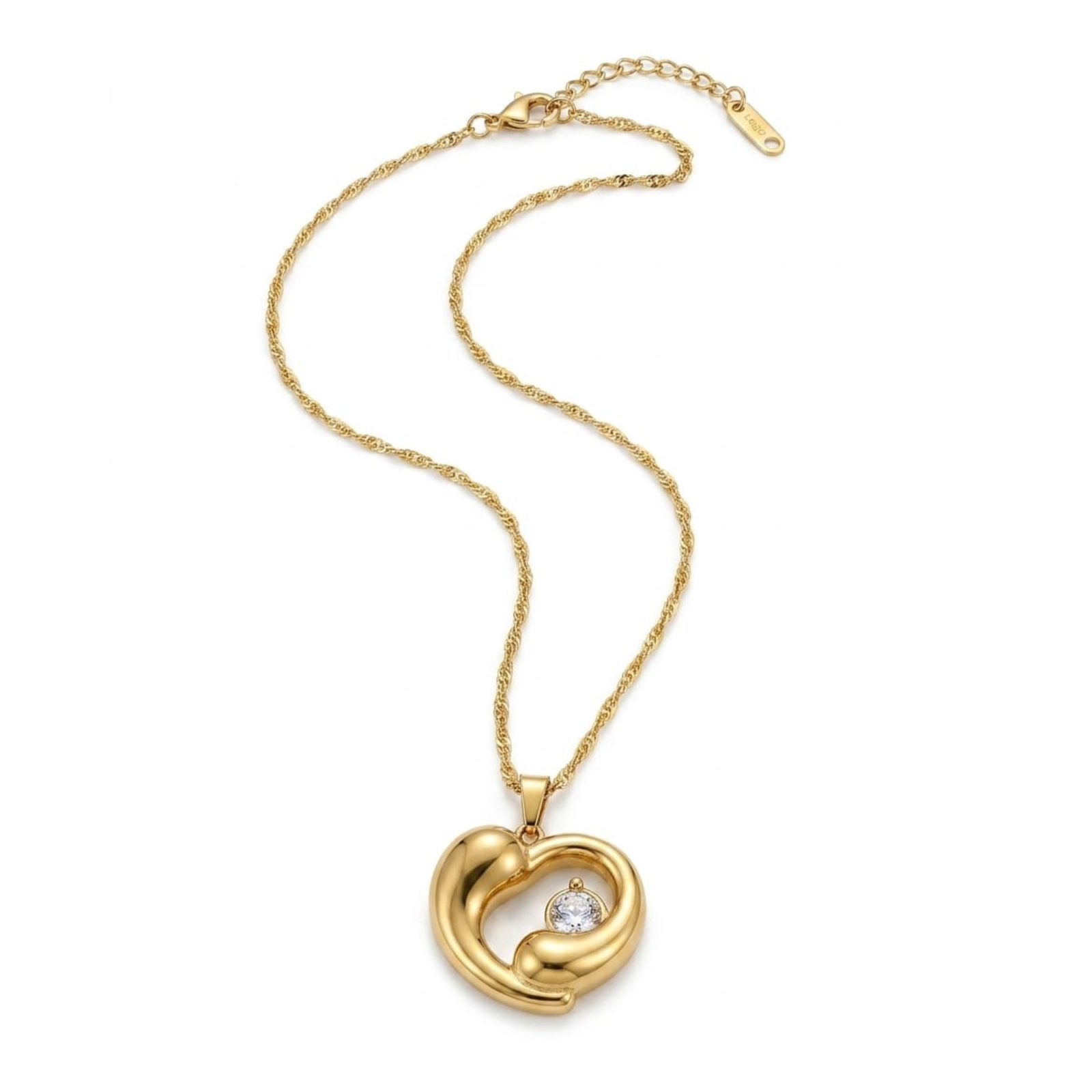 Gold Plated 3D Heart Solitaire Pendant Necklace | Anti-Tarnish & Waterproof 316L Stainless Steel