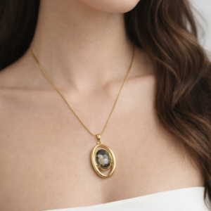 Gold Plated Oval Smokey Crystal Solitaire Pendant Necklace from justjewel.co.in, waterproof and anti-tarnish jewelry.