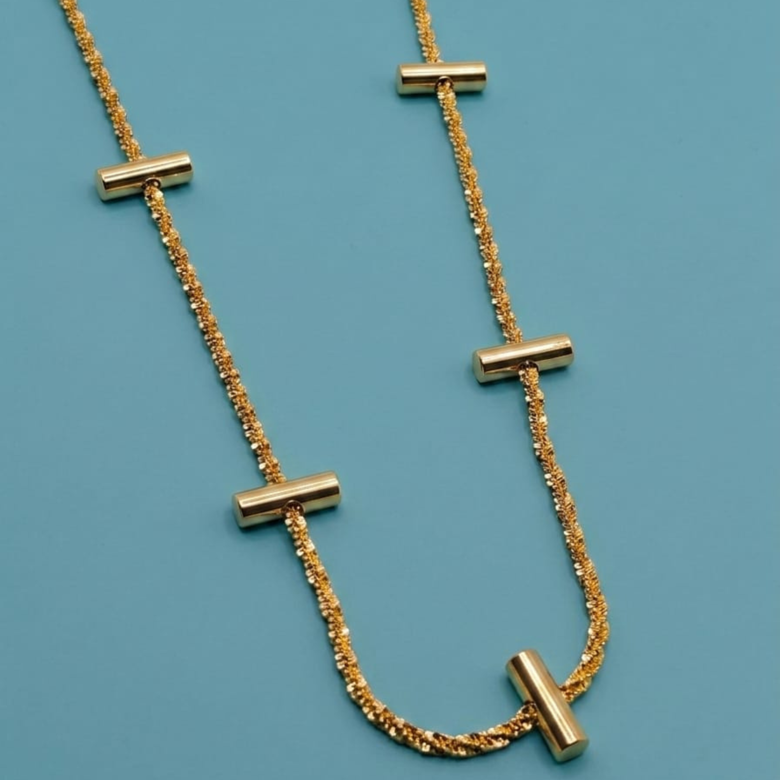 Gold Plated Multi-Cylinder Charm Rope Chain Necklace | Anti-Tarnish & Waterproof 316L Stainless Steel