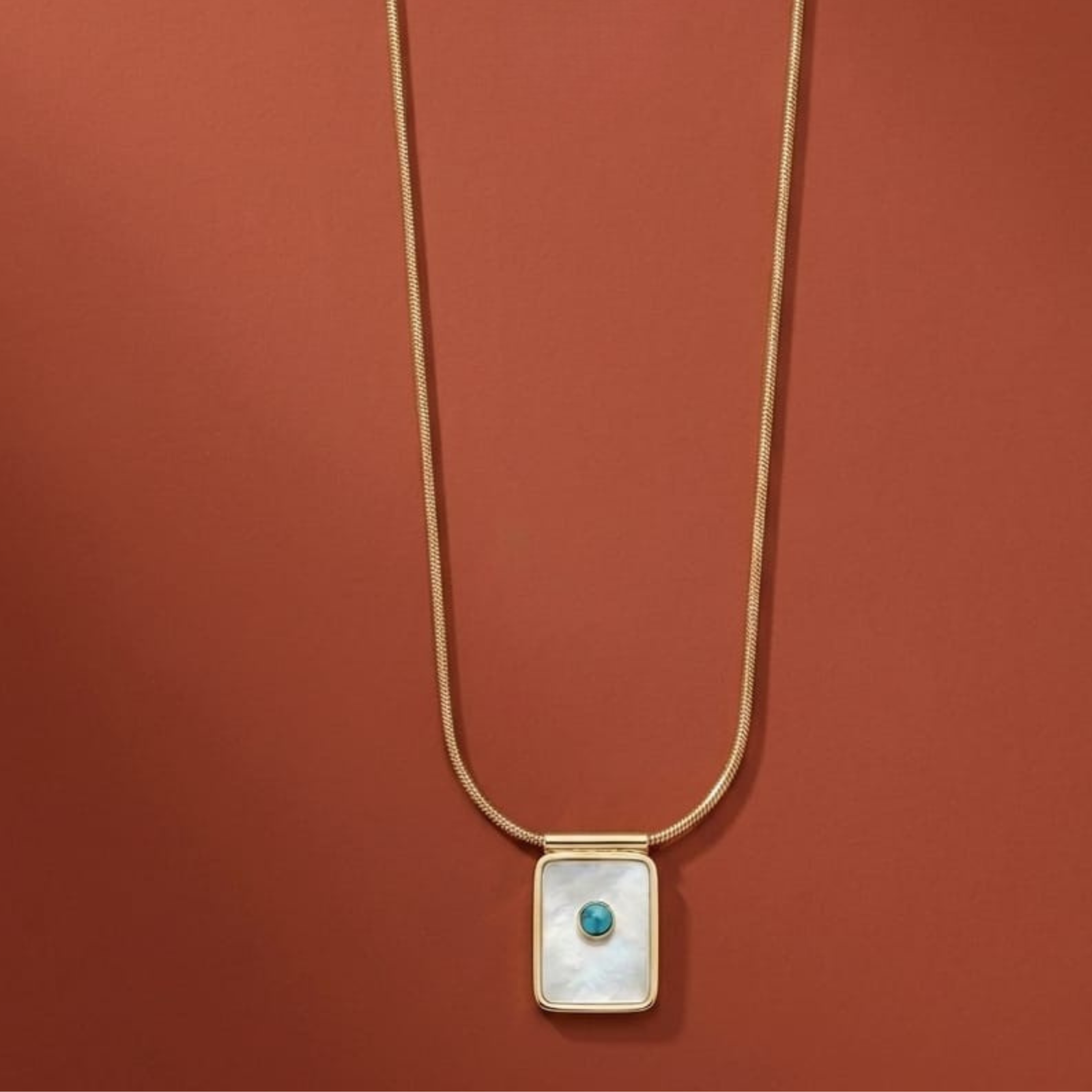 Gold Plated Mother of Pearl & Turquoise Pendant Necklace | Anti-Tarnish & Waterproof 316L Stainless Steel