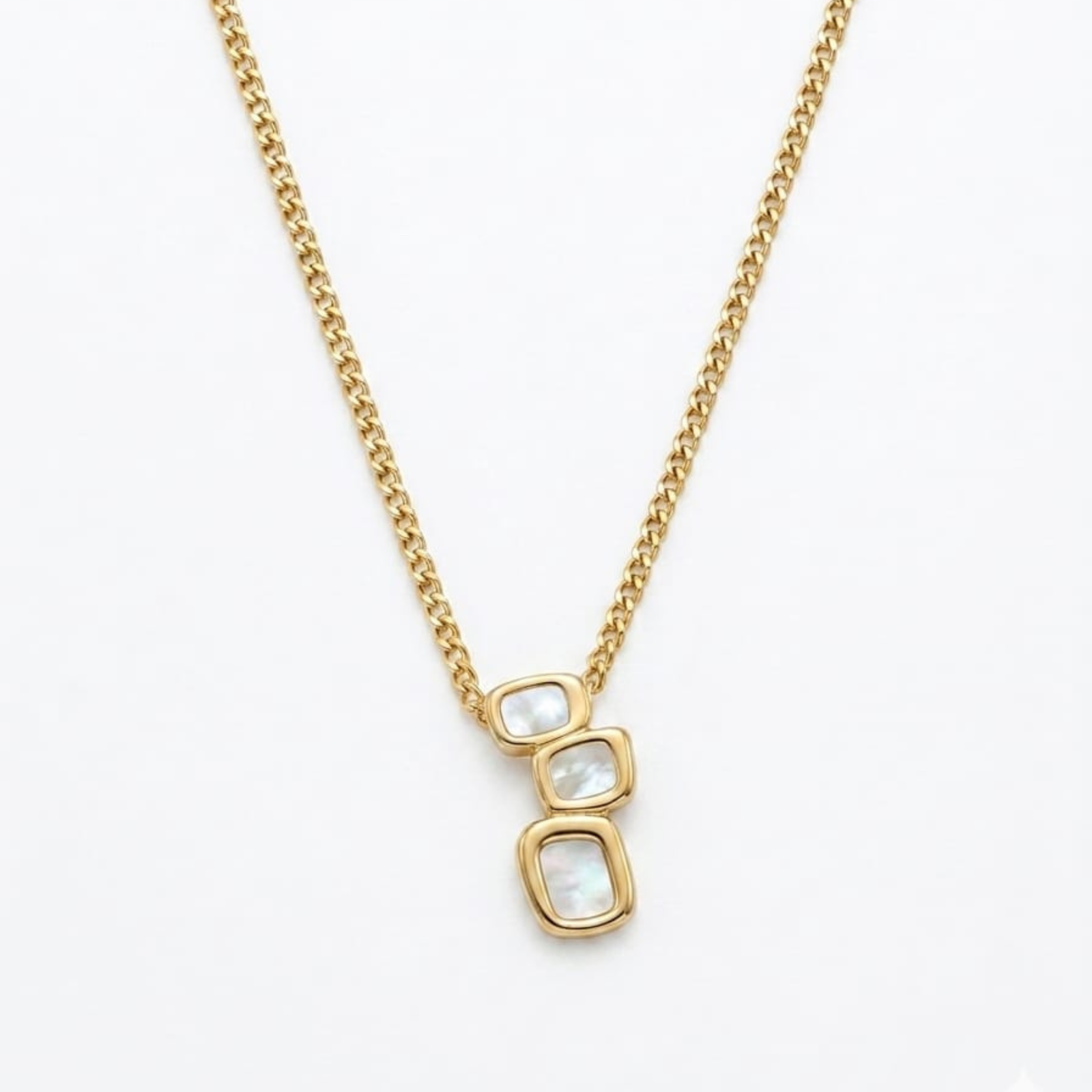 Gold Plated Stacked Square Mother of Pearl Necklace | Anti-Tarnish & Waterproof 316L Stainless Steel