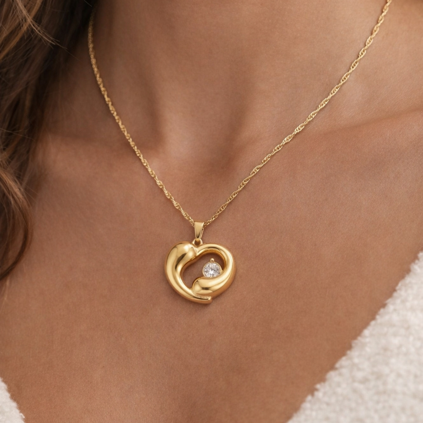 Gold Plated 3D Heart Solitaire Pendant Necklace from justjewel.co.in, waterproof and anti-tarnish jewelry.