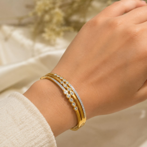 Gold Plated Triple-Row Crystal Embellished Bangle from justjewel.co.in, waterproof and anti-tarnish jewelry.