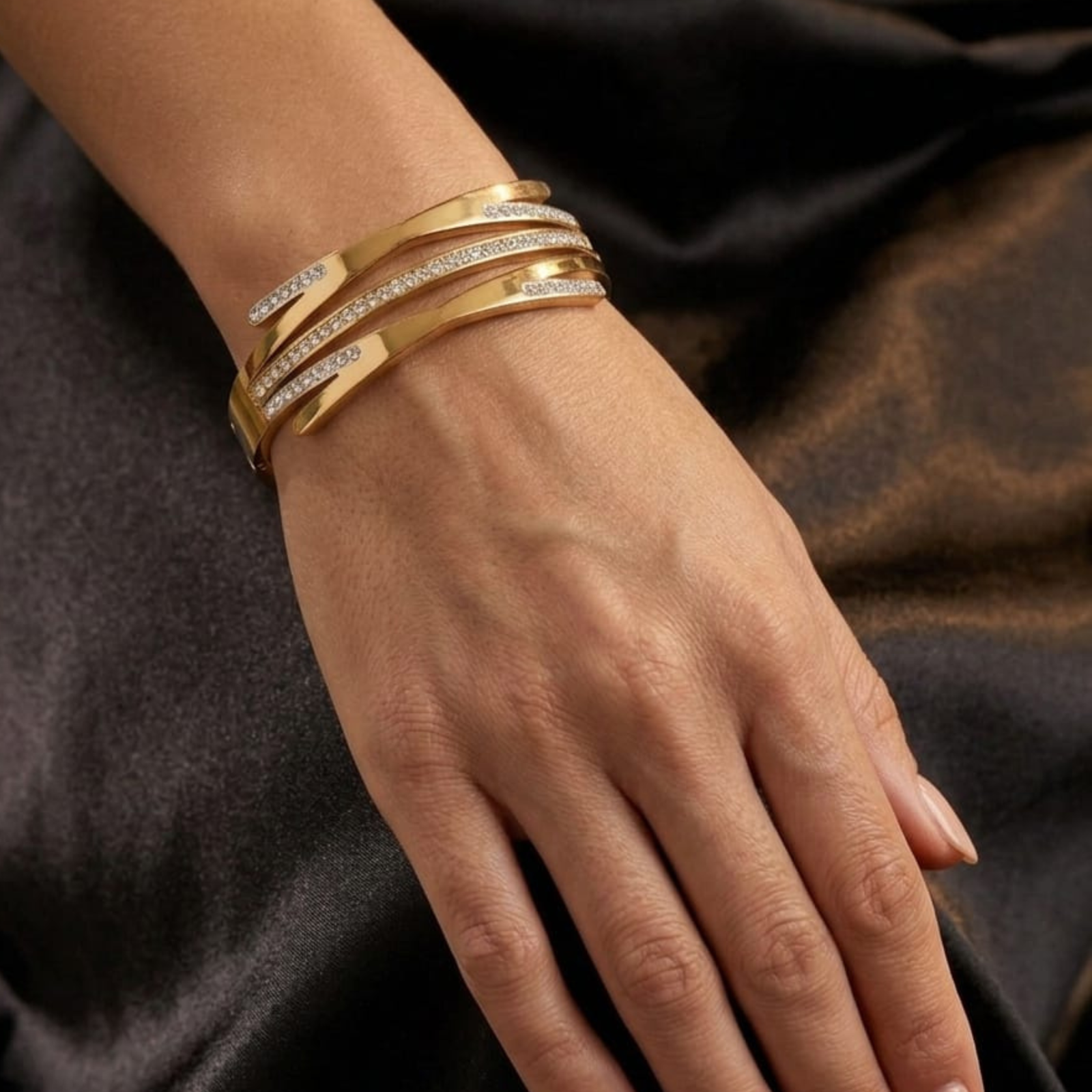 Gold Plated Abstract Multi-Row Tapered Bangle from justjewel.co.in, waterproof and anti-tarnish luxury jewelry.