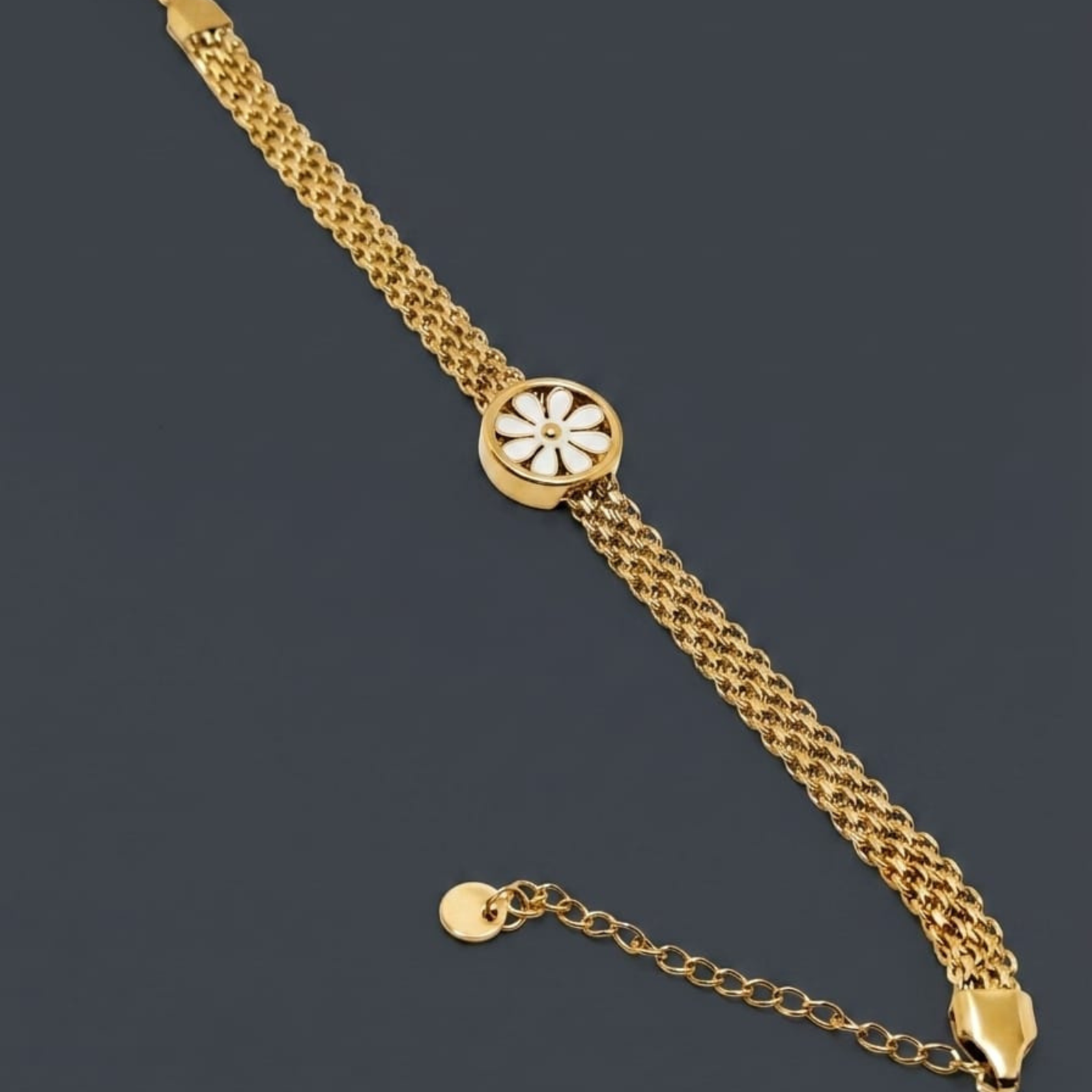 Gold Plated Daisy Flower Mesh Chain Bracelet | Anti-Tarnish & Waterproof 316L Stainless Steel